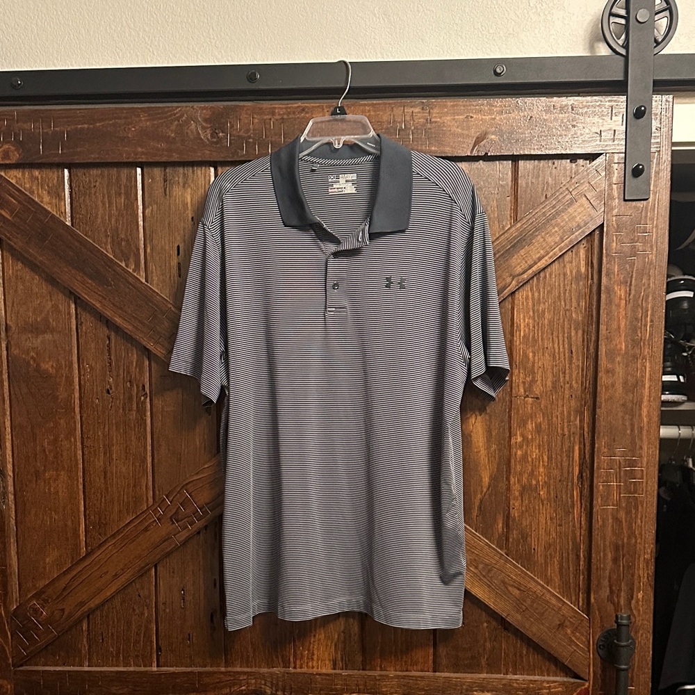 Under Armour Men's Black and Gray Striped Polo